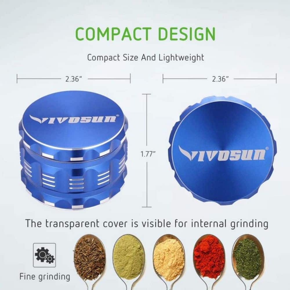 VIVOSUN 2.5 in. Herb Grinder Aluminium Spice Grinder With Pollen Scraper for Kitchen in Blue