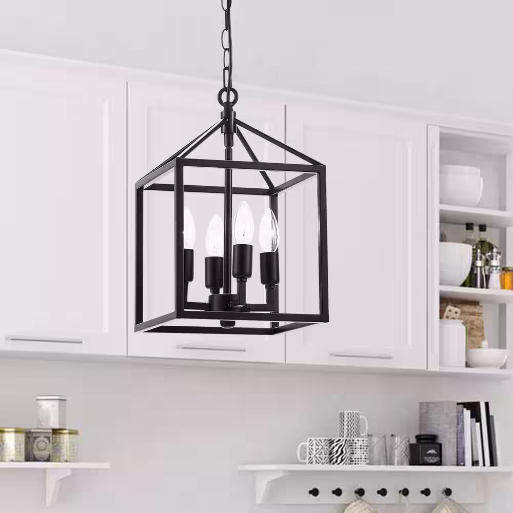 Merra 9.5 in. 4-Light Black Caged Chandelier