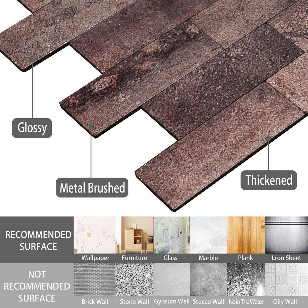 None Brown Print 12 in. x 12 in. x 0.16 in. Metal Peel and Stick Tile (5 sq. ft./5-Sheets)