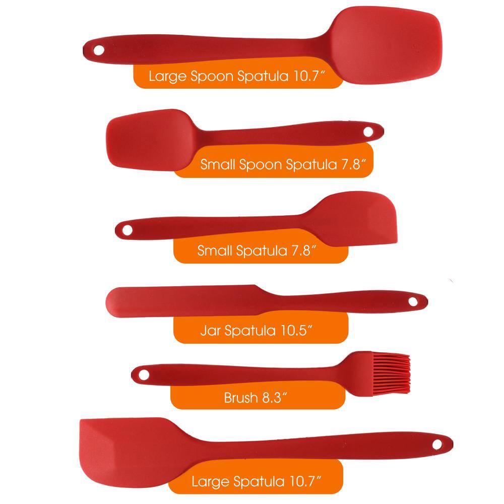 CHEER COLLECTION 6 Piece Red Silicone Spatula Set, For Nonstick Cooking and Baking