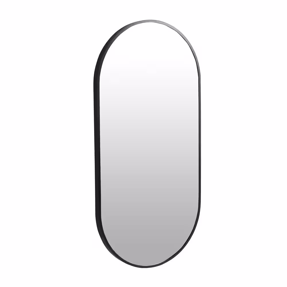 None 18 in. x 35 in. Modern Oval Framed Decorative Mirror