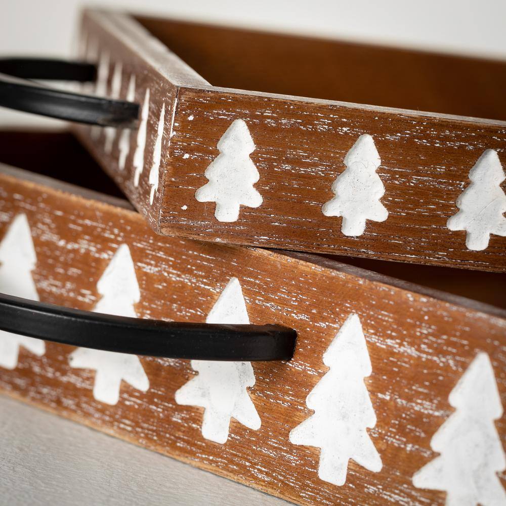 SULLIVANS 9.75 in. and 16 in. Pine Tree Wood Serving Trays Multicolored