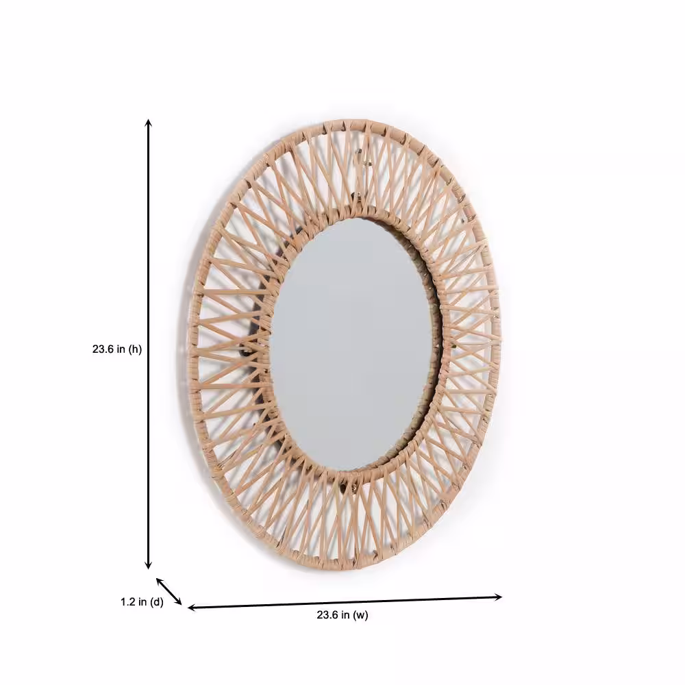 StyleWell Medium Round Brown Modern Accent Mirror with Polyrattan Braiding (24 in. Diameter)