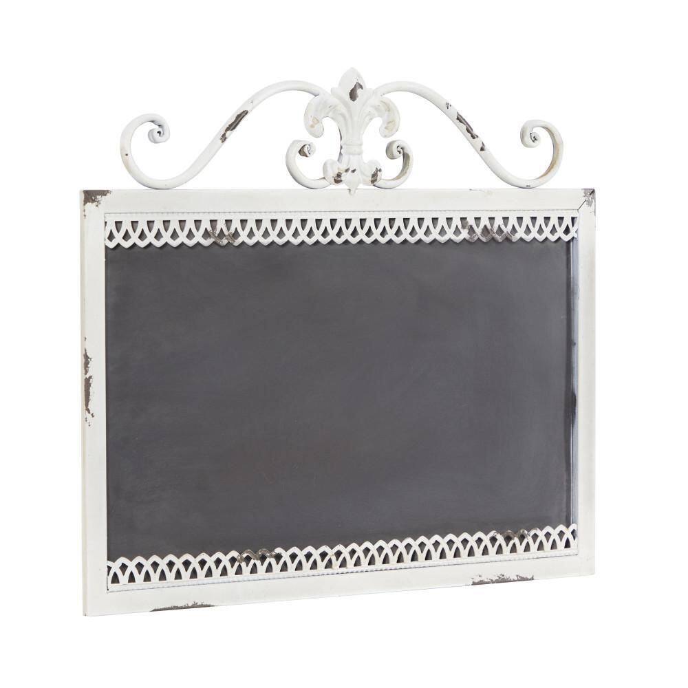 Litton Lane Metal White Scroll Top Sign Wall Decor with Chalkboard