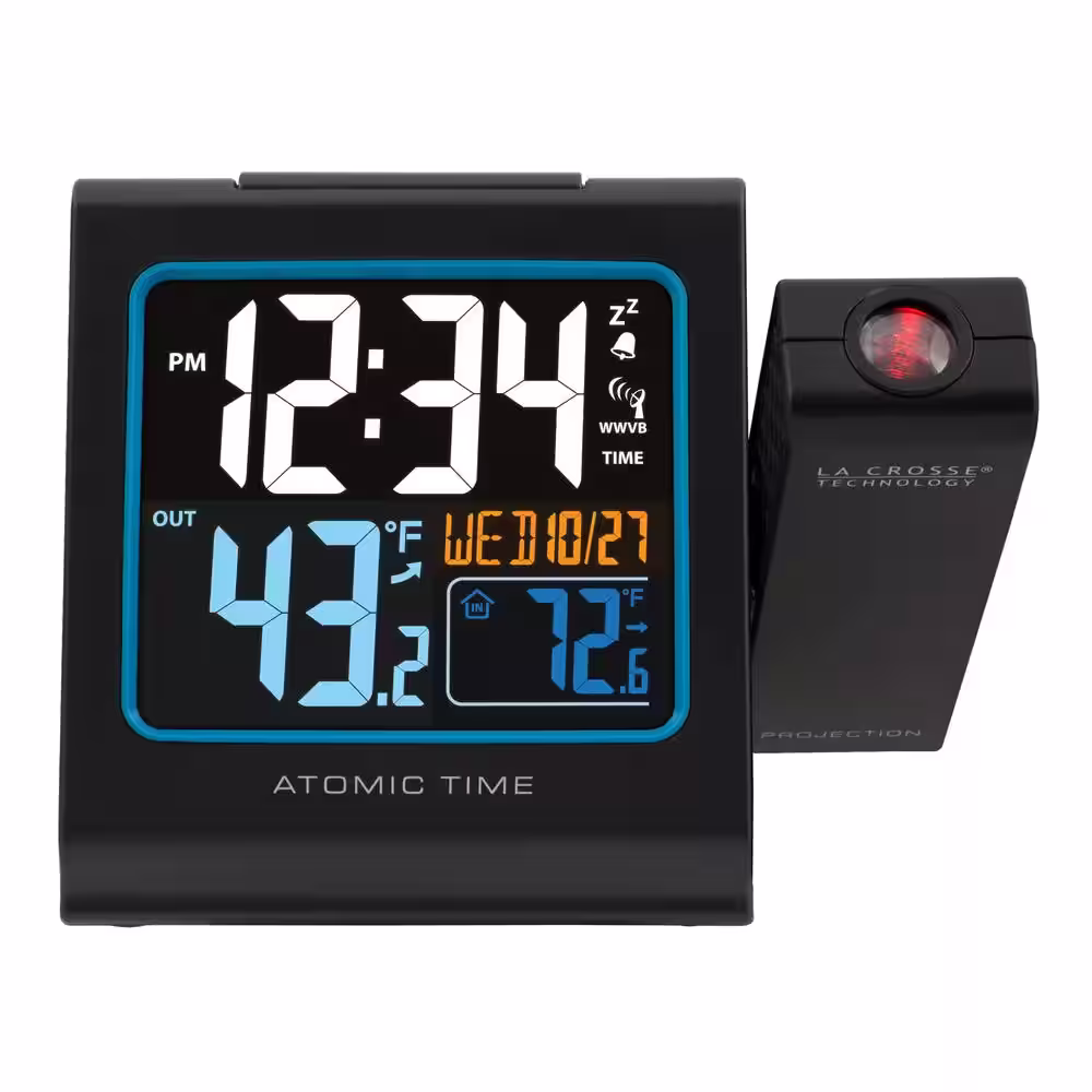 La Crosse Technology 5 in. Color Projection Atomic Digital Alarm Clock with Outdoor temperature