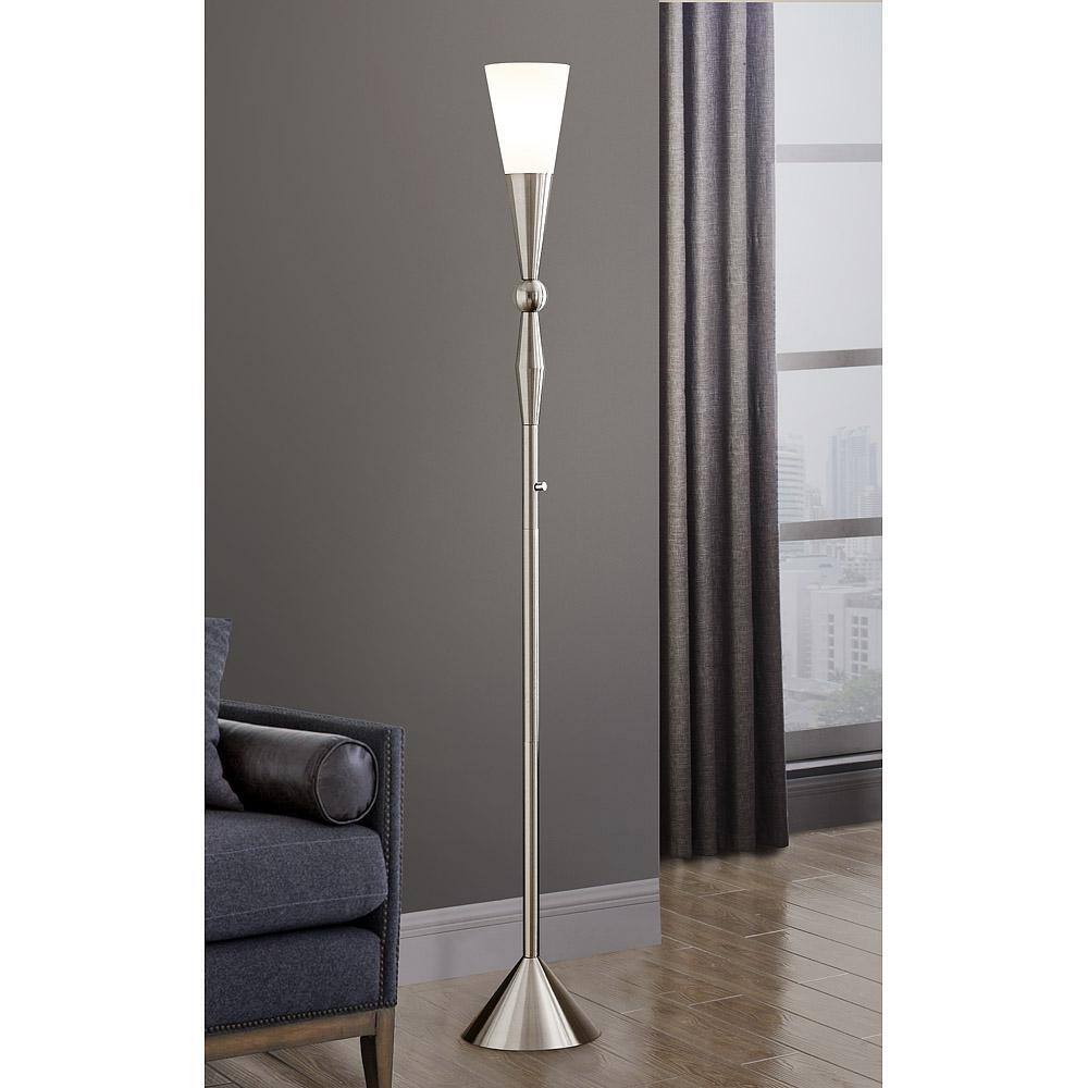 HomeGlam Dione 72 in. H Brushed Nickel Metal Torchiere Floor Lamp, LED Dimmable, Bulb Included