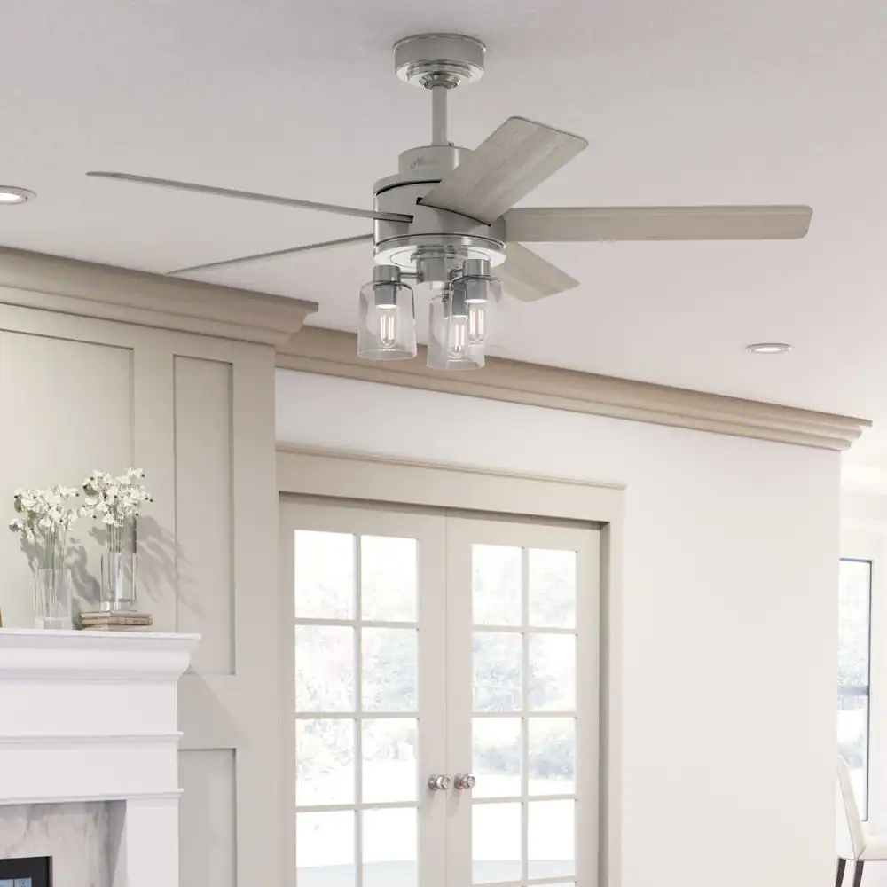 Hunter Agnew 52 in. LED Indoor Brushed Nickel Ceiling Fan with Light and Remote