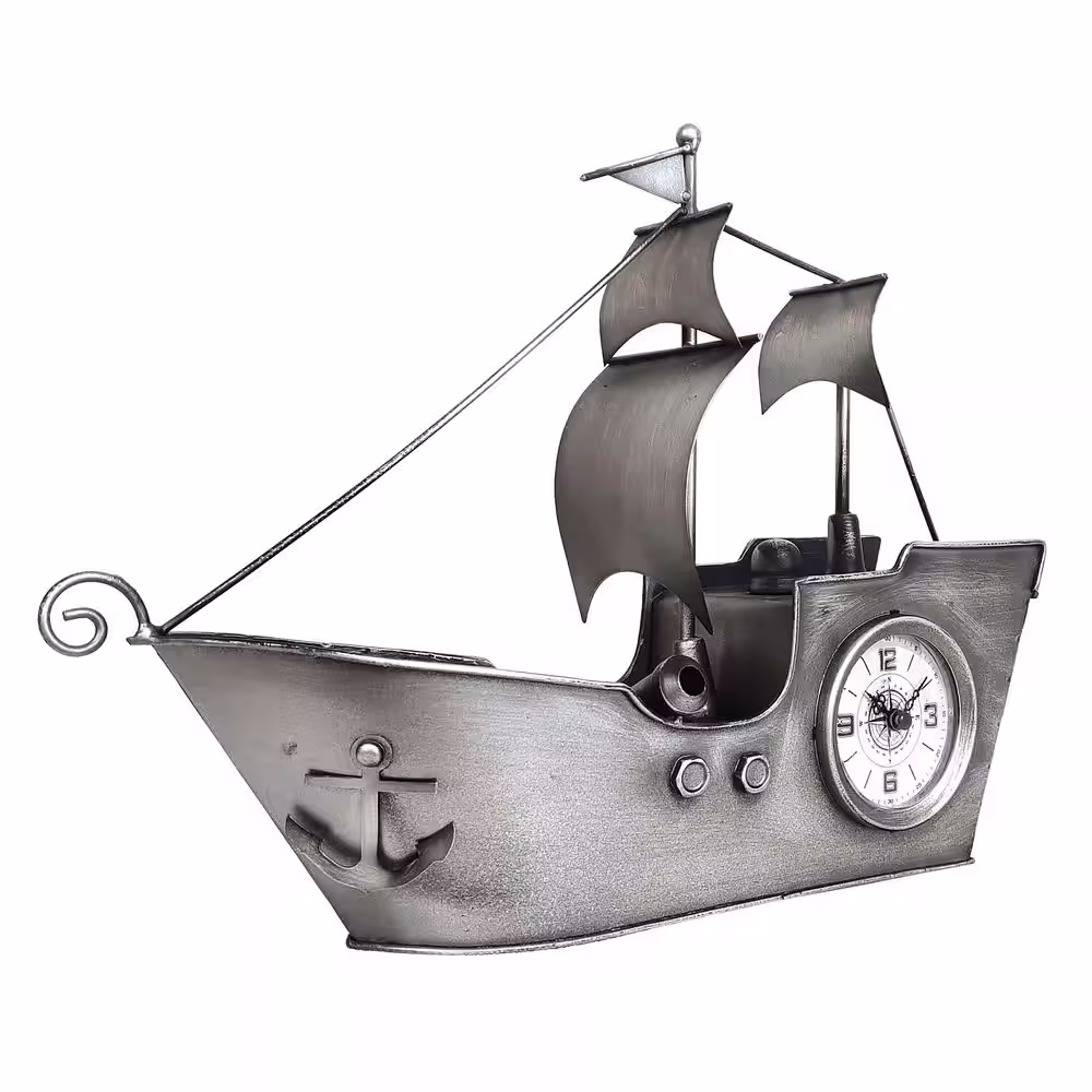 Peterson Artwares Sailing Ship Metal Table Clock-Silver