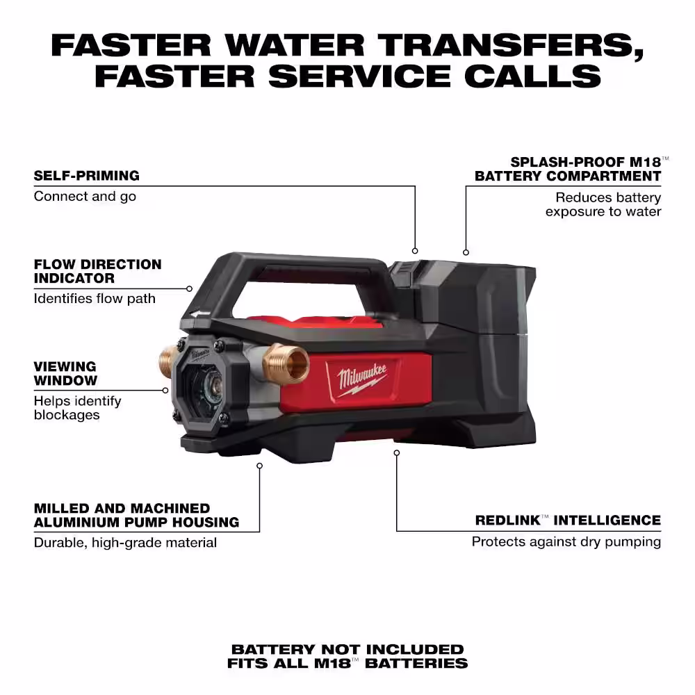 Milwaukee M18 18-Volt 1/4 hp. Lithium-Ion Cordless Transfer Pump with M18 18-Volt 5.0 Ah Lithium-Ion XC Battery Pack