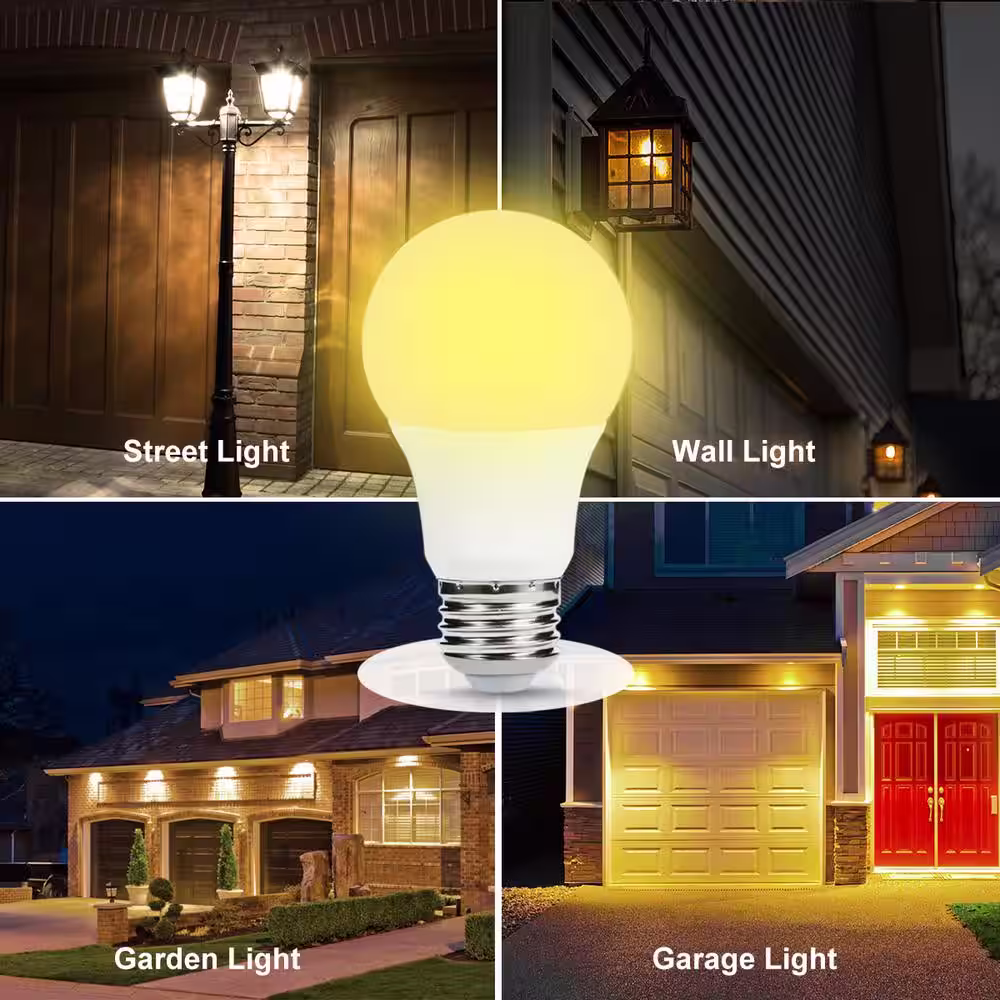 YANSUN 40-Watt Equivalent A19 6W Non-Dimmable Dusk to Dawn LED Light Bulb E26 Base in Warm White 2700K (4-Pack)