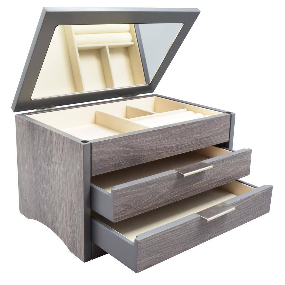 None Lift Top Distressed Grey Jewelry Box