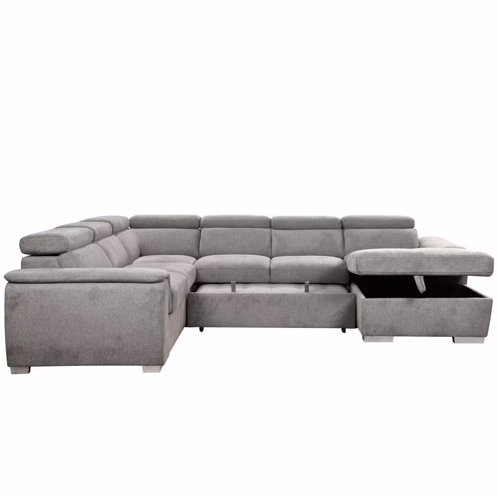 Magic Home 107 in. Taupe Leather L Shaped Sectional Sofa Motion Couch with 2 Manual Recliner, Brown