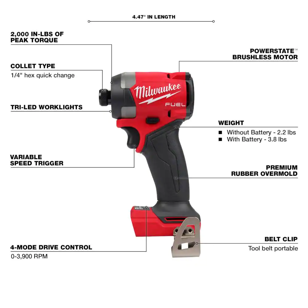 Milwaukee M18 FUEL 18V Lithium-Ion Brushless Cordless 1/4 in. Hex Impact Driver (Tool-Only)