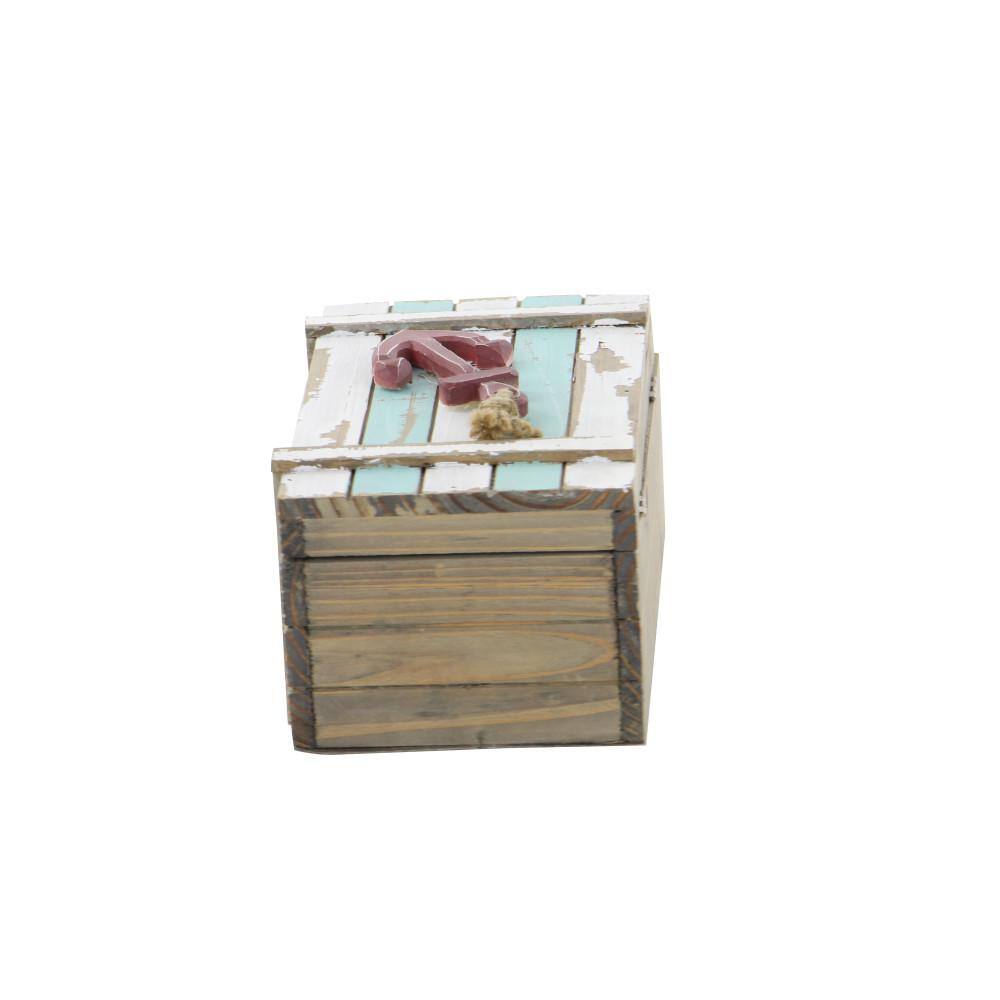Litton Lane Rectangle Wood Box with Anchor Detail and Hinged Lid (Set of 2)
