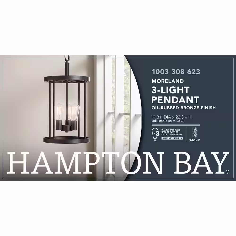Hampton Bay Moreland 3--Light Bronze Pendant