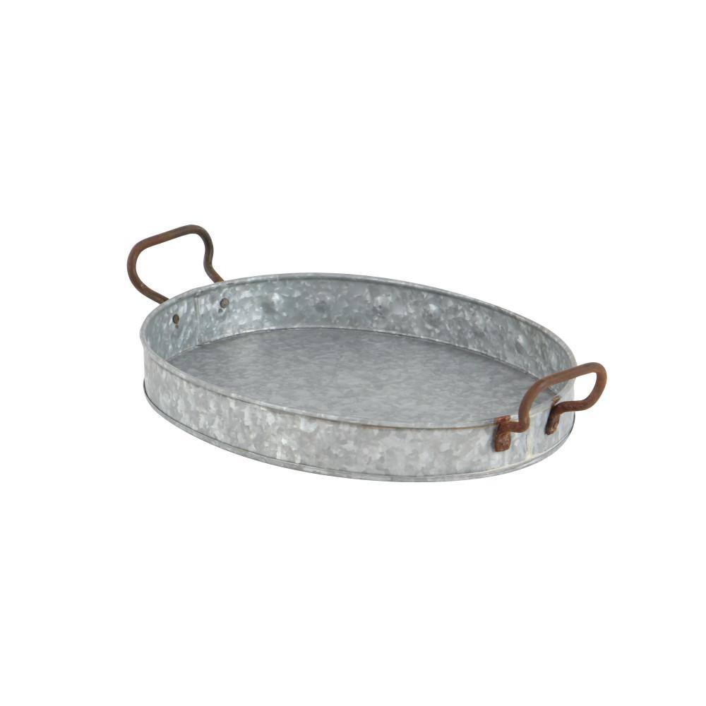 Litton Lane Gray Metal Galvanized Decorative Tray with Rust Handles (Set of 3)