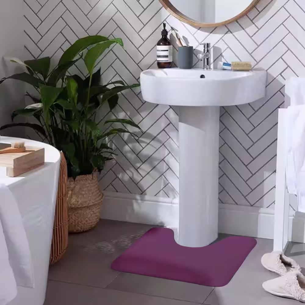 None Purple 20 in. x 20 in. Solid Color Microfiber Contour Bath Mat