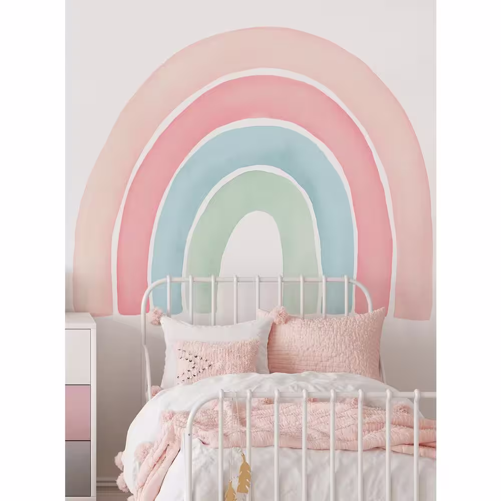 Unbranded Coral Large Watercolor Rainbow Peel and Stick Vinyl Wall Sticker