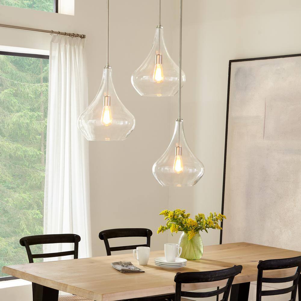 Generation Lighting Mora 13 in. W x 17 in. H 1-Light Clear Glass Teardrop Modern Pendant with Brushed Nickel Accents and Vintage Edison Bulb