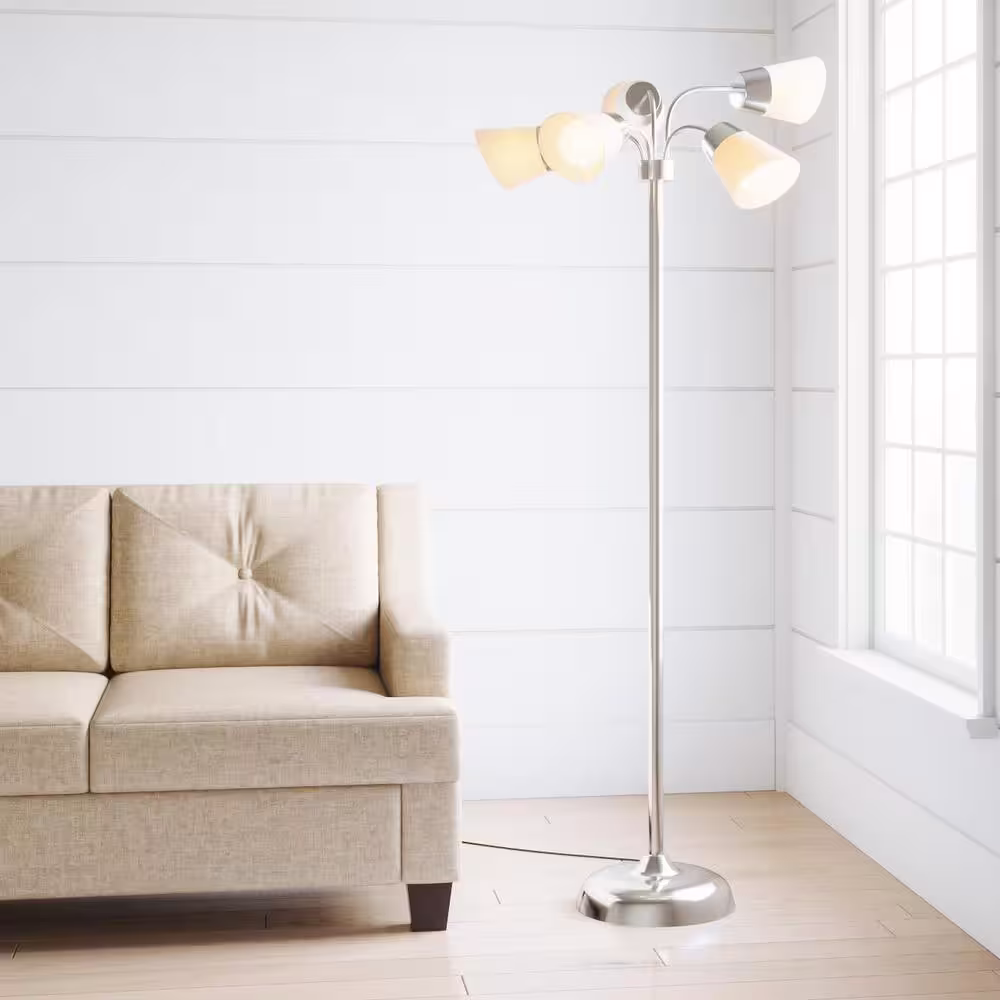 Hampton Bay 66 in. Satin Nickel Floor Lamp with 5 Plastic Bell Shades