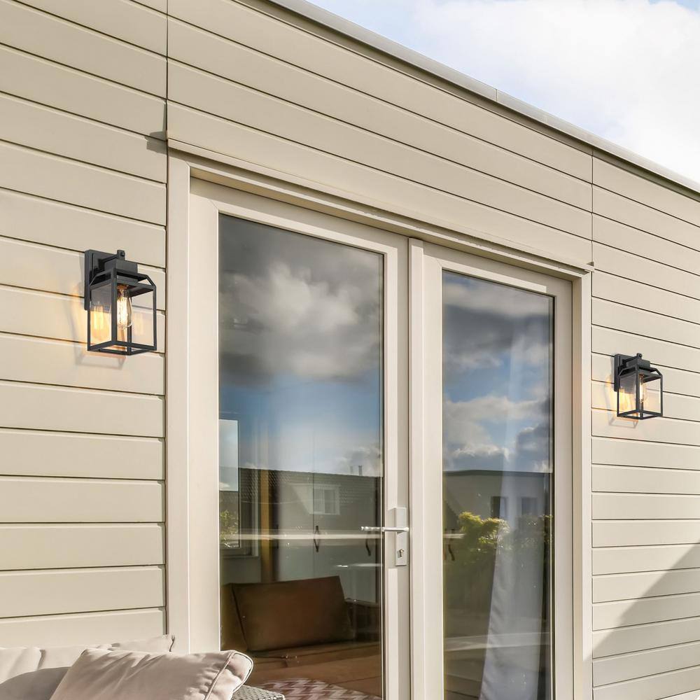 LNC Modern Black Outdoor Wall Sconce 1-Light Cage Rustic Outdoor Garage/Porch Lighting with Clear Glass Panels