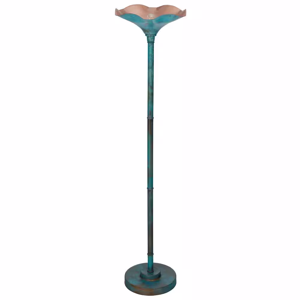 River of Goods Tabitha 62.5 in. Faux Blue Patina and Copper Metal Torchiere Floor Lamp with Metal Shade