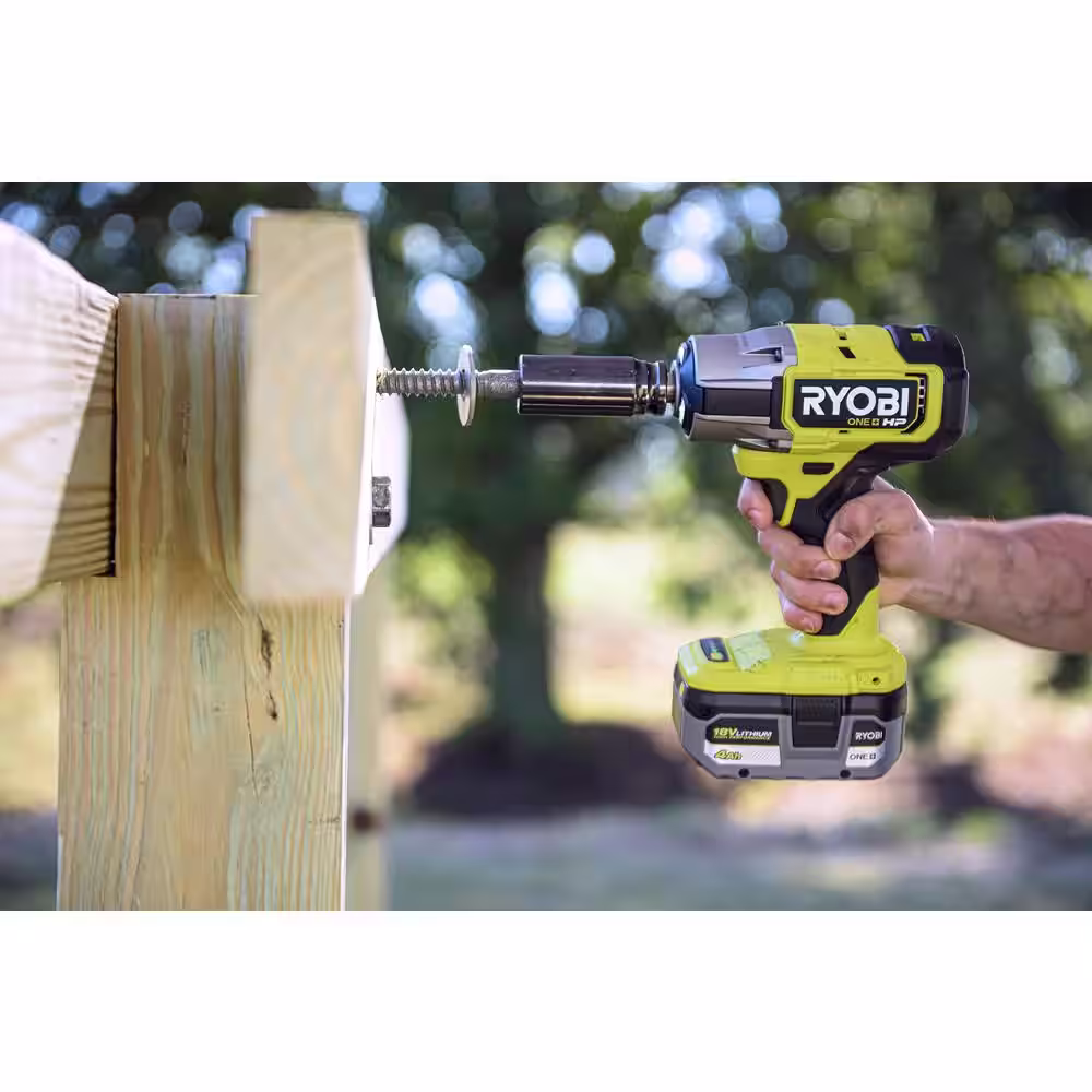 RYOBI ONE+ 18V Lithium-Ion 2.0 Ah, 4.0 Ah, and 6.0 Ah HIGH PERFORMANCE Batteries and Charger Kit w/ HP Brushless Impact Wrench