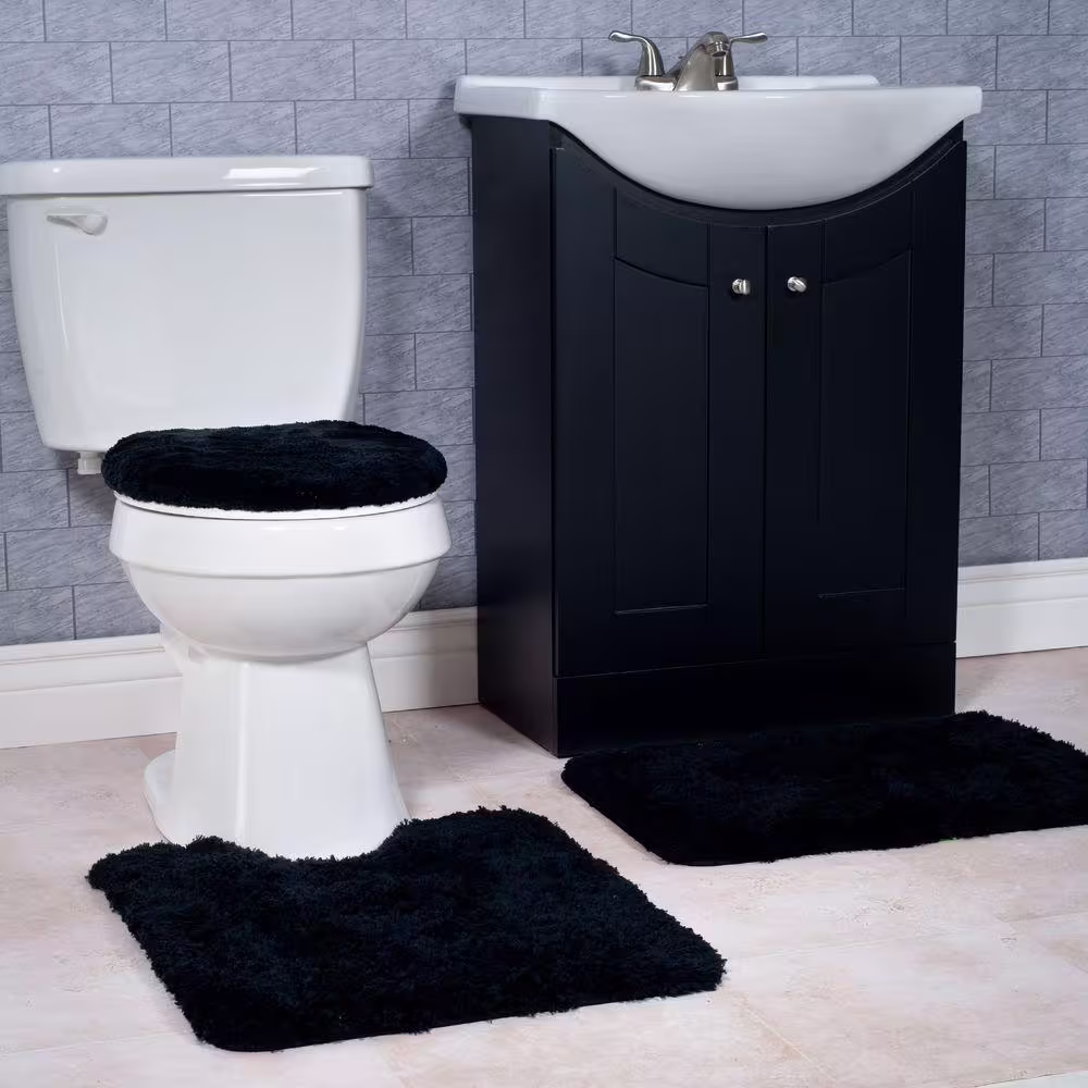 Lavish Home Black 19.5 in. x 24 in. Super Plush Non-Slip 3-Piece Bath Rug Set