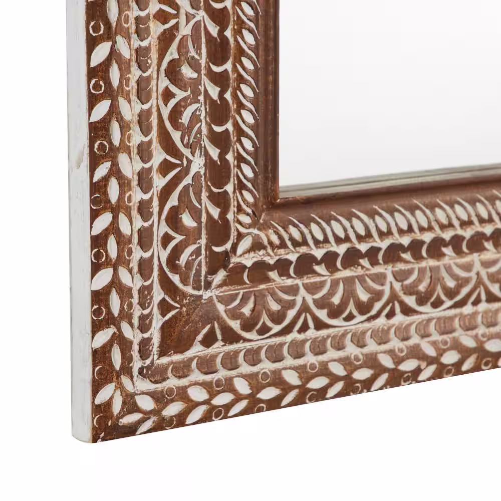 Litton Lane 59 in. x 36 in. Intricately Carved Rectangle Framed Brown Floral Wall Mirror