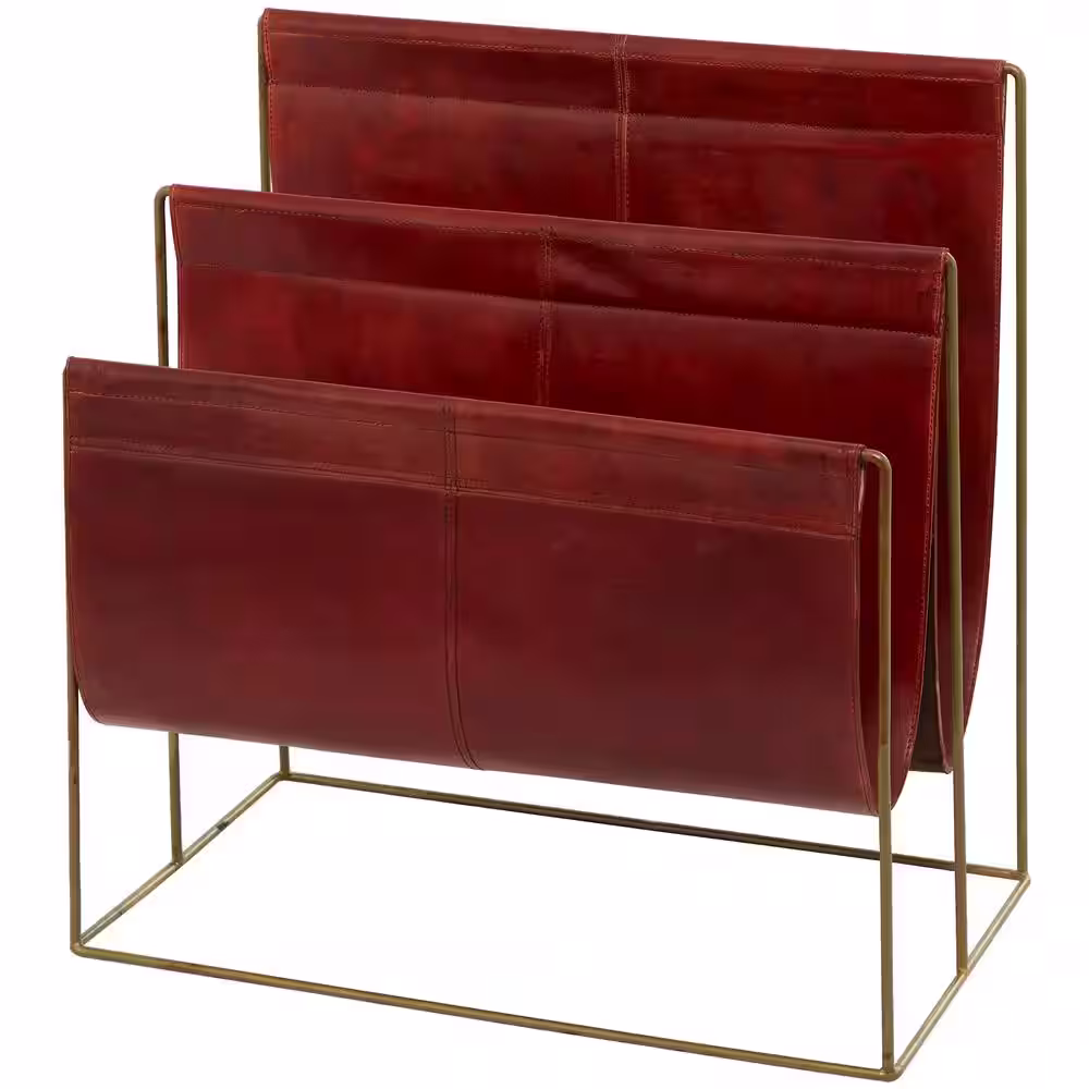 Litton Lane Modern Red Leather Magazine Holder