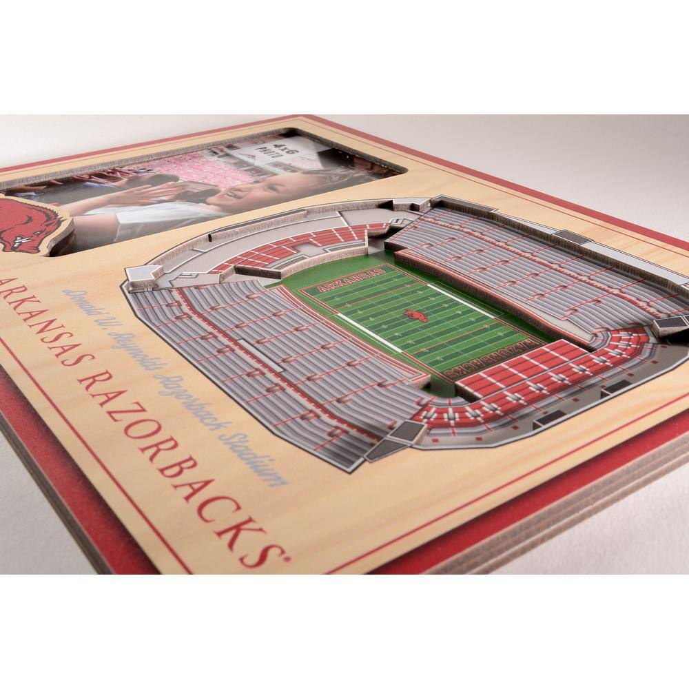 YouTheFan NCAA Arkansas Razorbacks Team Colored 3D StadiumView with 4 in. x 6 in. Picture Frame