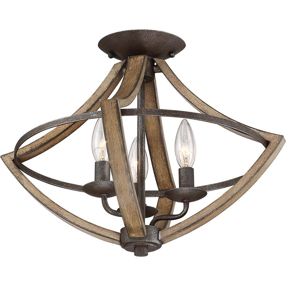 Quoizel Shire 16.5 in. 3-Light Rustic Black Flush Mount