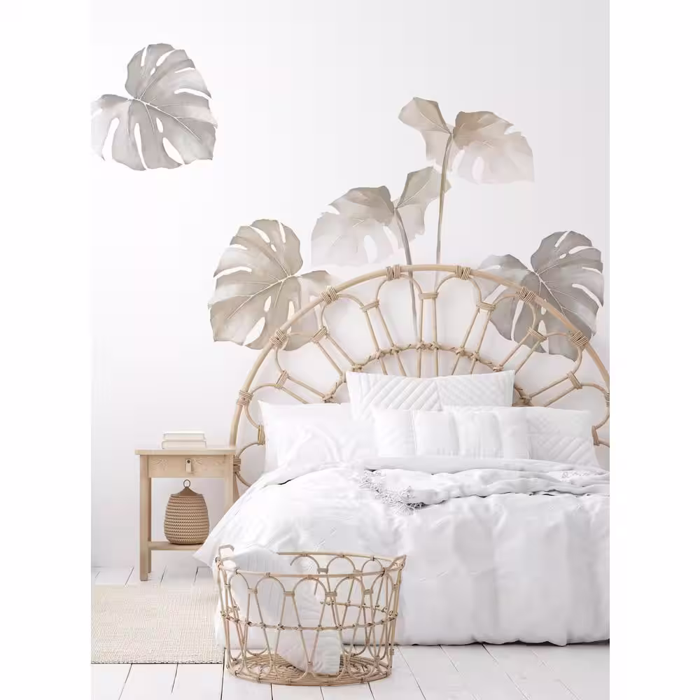 Unbranded Misty Grey Watercolor Monstera Tropical Jungle Leaves Vinyl Wall Stickers