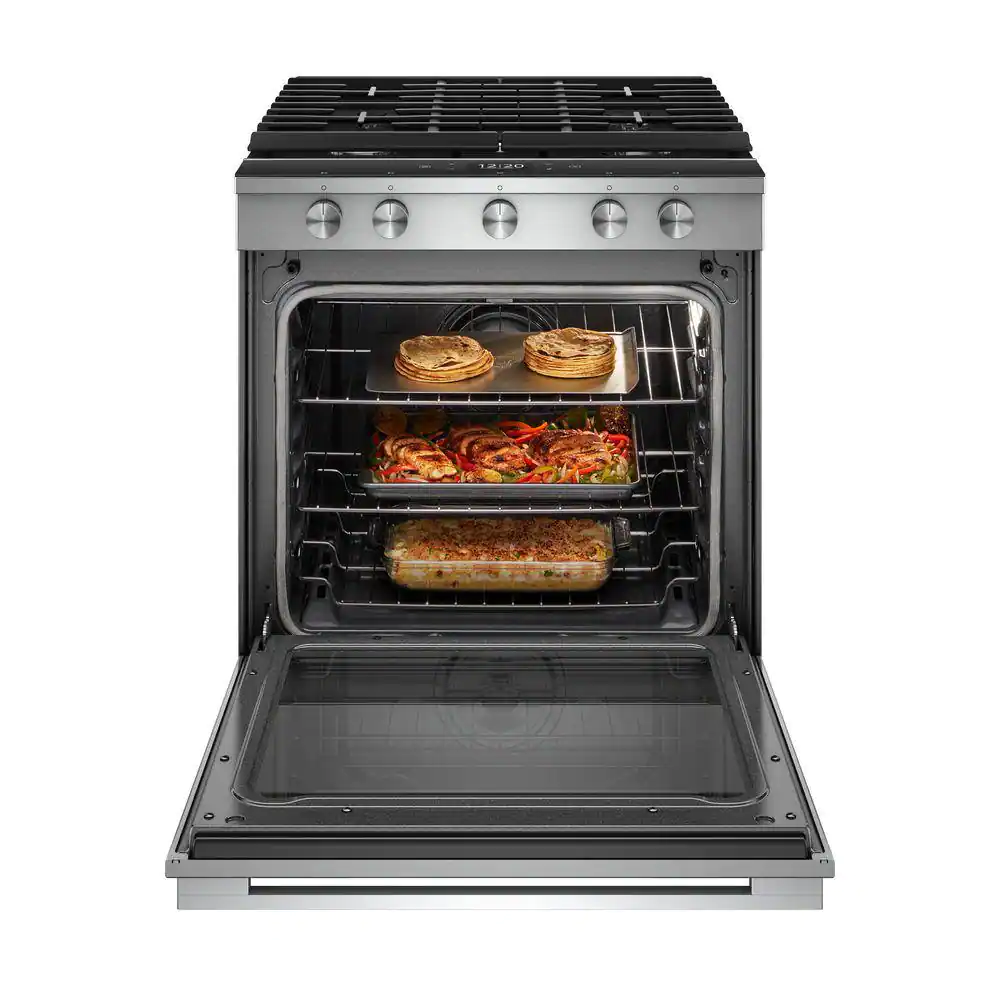 Whirlpool 5.8 cu. ft. Smart Contemporary Handle Slide-in Gas Range with Air Fry With Connection in Stainless Steel