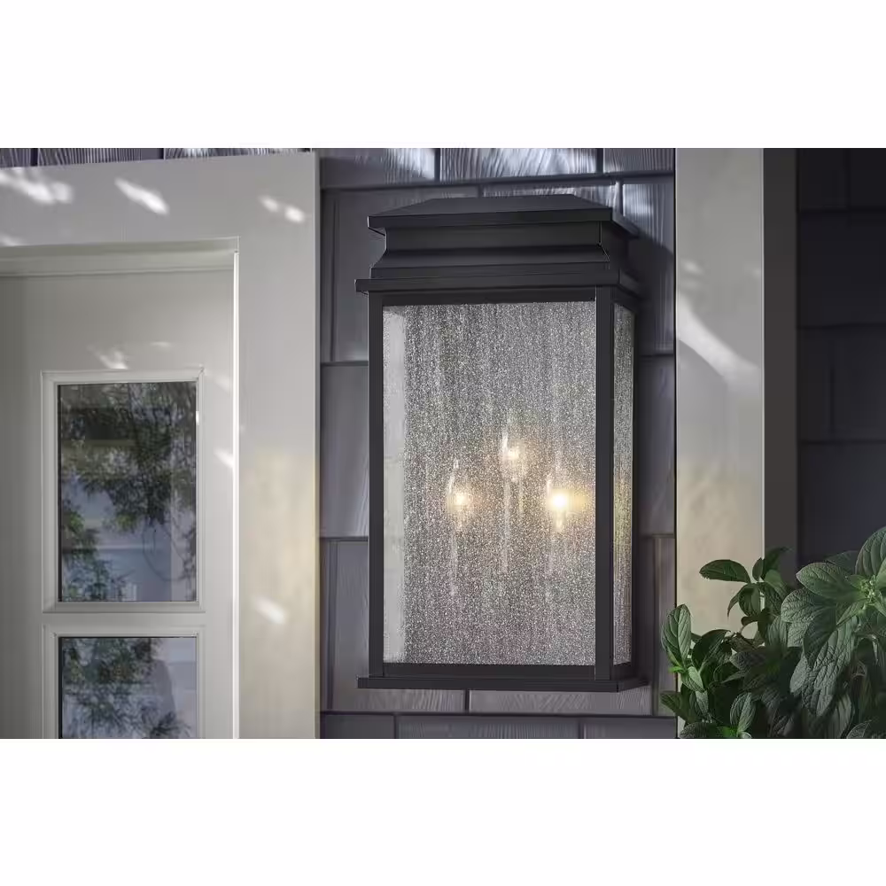 Home Decorators Collection Sirrine 3-Light Black Outdoor Wall Light Fixture with Clear Seeded Glass