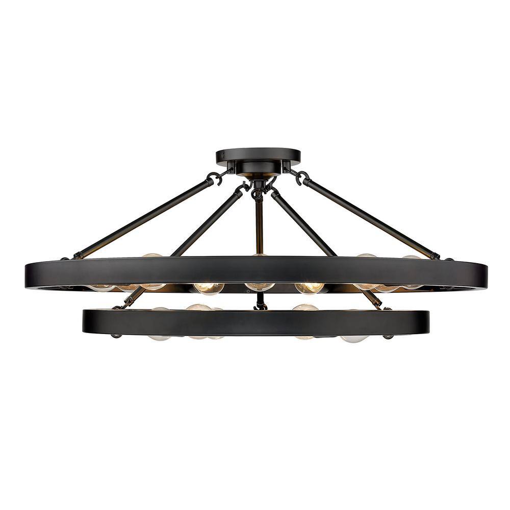 Golden Lighting Castile 32 in. 15-Light Matte Black Semi-Flush Mount