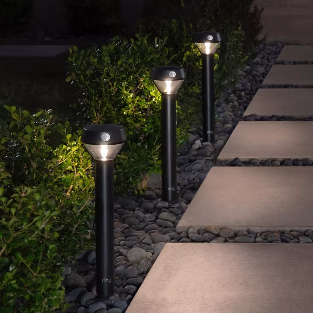 Ring Smart Lighting Motion Activated Outdoor Solar Integrated LED Black Pathlight with Smart Lighting Bridge (2-Pack)