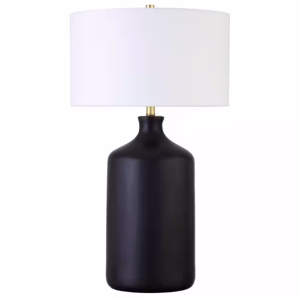 None Sloane 29 in. Matte Black/White Ceramic Table Lamp with Fabric Shade