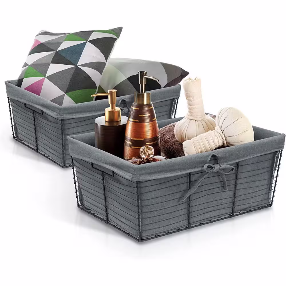 Sorbus 16.5 in. L x 12.5 in. W x 7.12 in. H Wire Basket With Gray removable fabric Liner Rustic Storage Set of 2