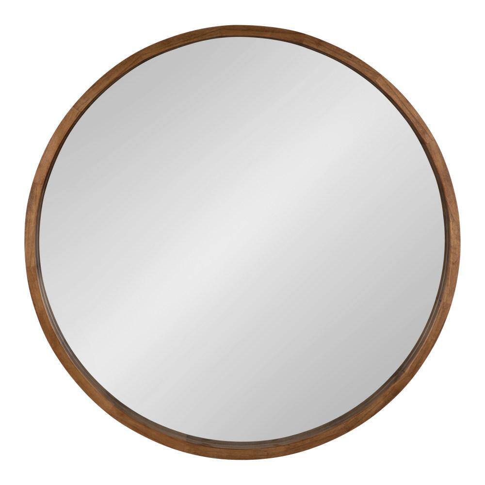 Kate and Laurel Hutton 36 in. x 36 in. Mid-Century Round Framed Decorative Mirror Modern  Rustic Brown Wood