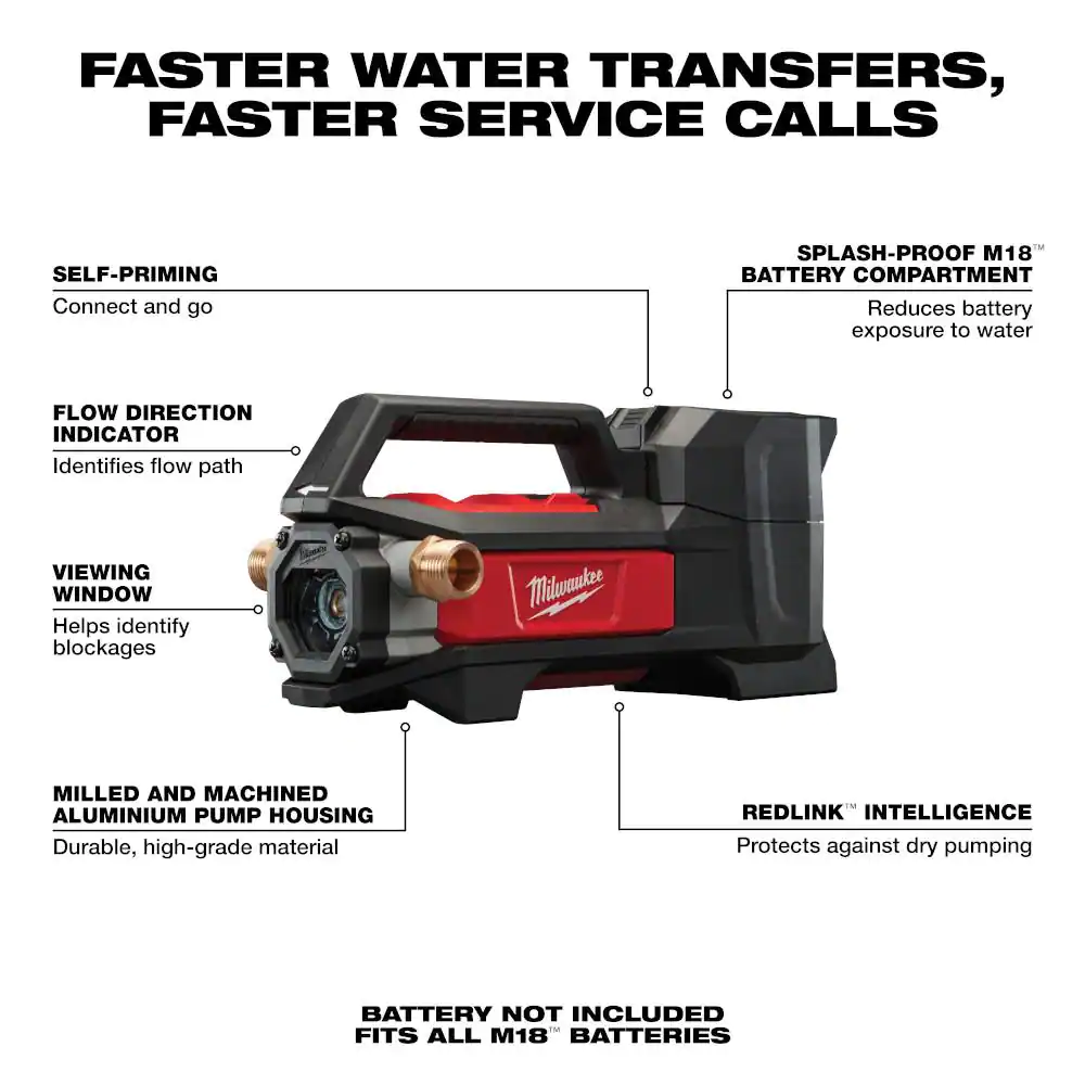 Milwaukee M18 18-Volt 1/4 HP Lithium-Ion Cordless Transfer Pump (Tool Only)