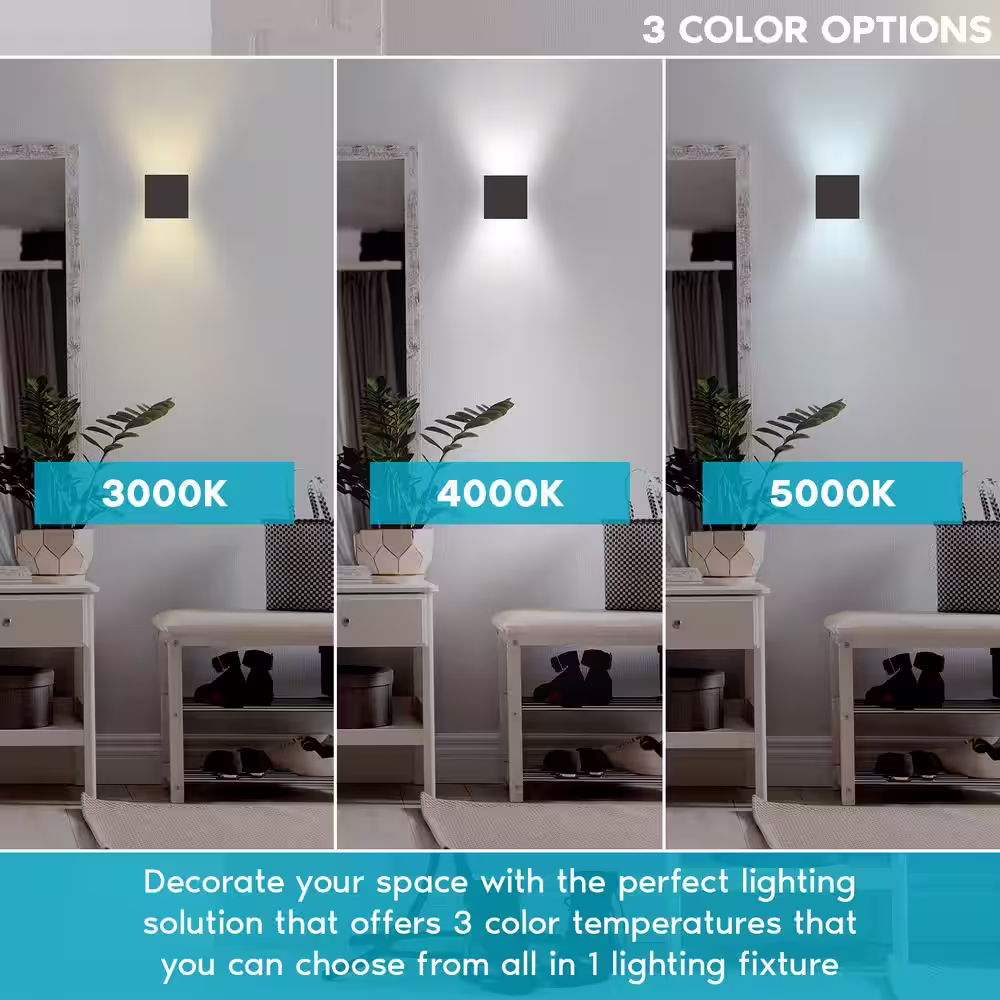 LUXRITE 4.69 in. Black LED Up and Down Vanity Light 3 Color Selectable 15-Watt, 1000 Lumens, ETL Listed, Wet Rated (1-Pack)