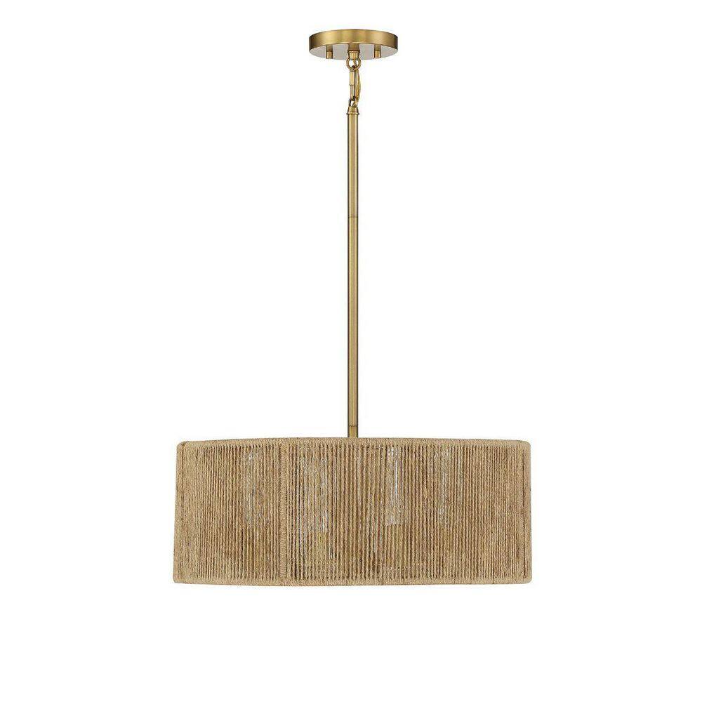 Savoy House Ashe 20 in. W x 8 in. H 4-Light Warm Brass Statement Pendant Light with Rope Shade