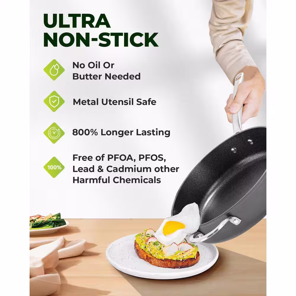 GRANITESTONE Armor Max 4 qt. Aluminum Hard Anodized Heavy Duty 4-Layer Ultra Release Nonstick Deep Saute Pan with Lid