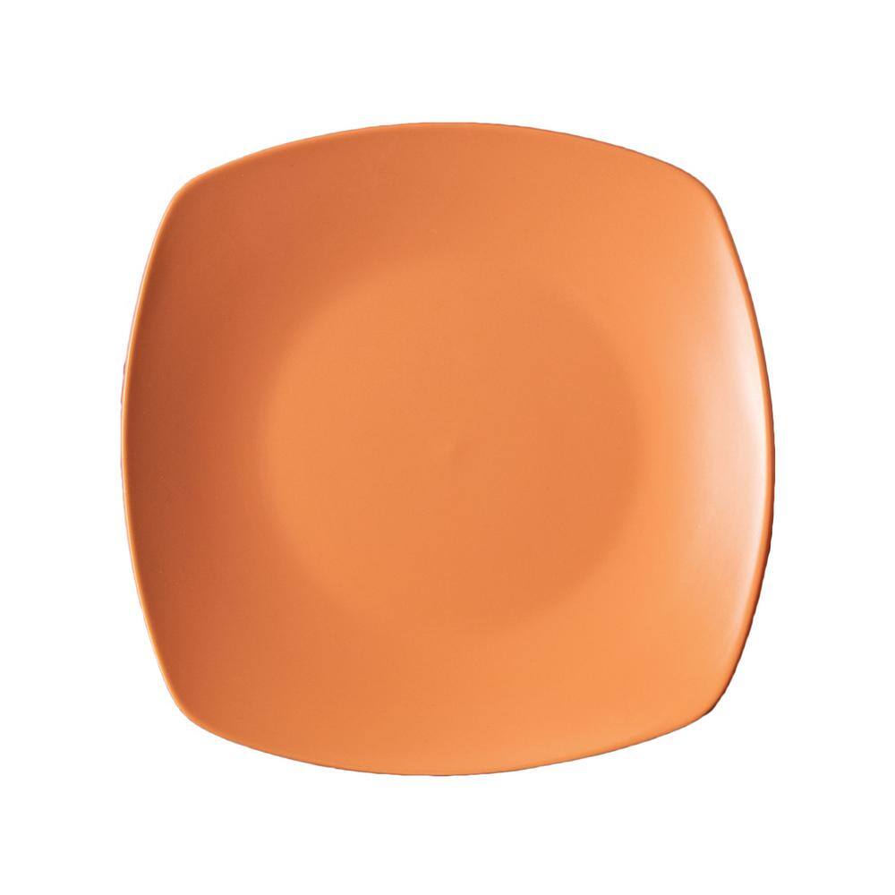 GIBSON HOME 12 Piece In Matte Papaya Orange Square Fine Ceramic Dinnerware Set Zen Buffetware