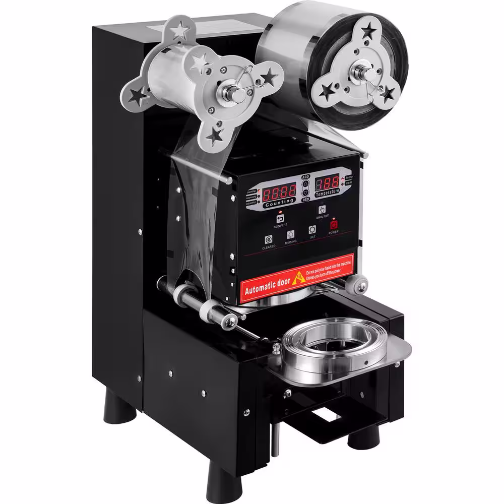 VEVOR Cup Sealer Machine 95 mm Automatic Bubble Tea Machine 500 to 650 Cups/h with Digital Control for PP PET Paper Cup, Black
