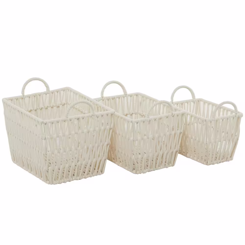 Litton Lane Cotton Handmade Storage Basket with Handles (Set of 3)