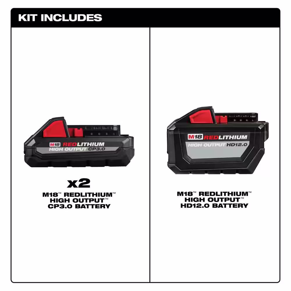 Milwaukee M18 18-Volt Lithium-Ion High Output 12.0Ah Battery with Two 3.0Ah Batteries (3-Pack)