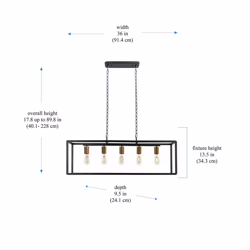 BELLADONNA Palermo 5-Light Black and Brass Island Chandelier