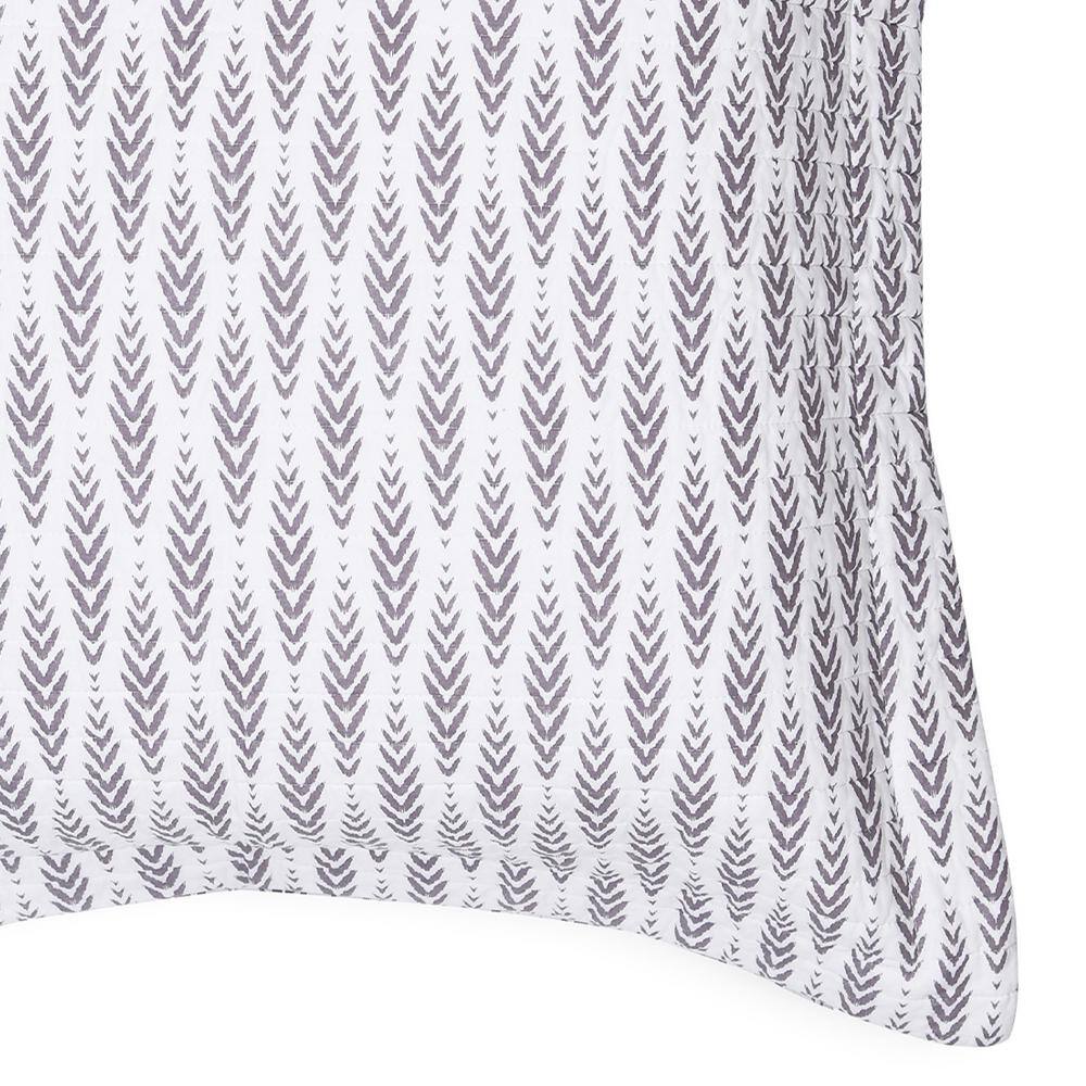 None Melina Grey, White Leaf Pattern Quilted Cotton Euro Sham (Set of 2)